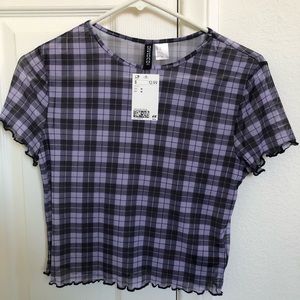 H&M Purple/Black Plaid Mesh Crop Top